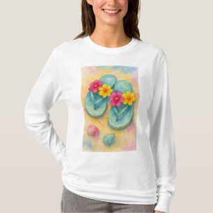 Camiseta manga larga ojotas en la playa 