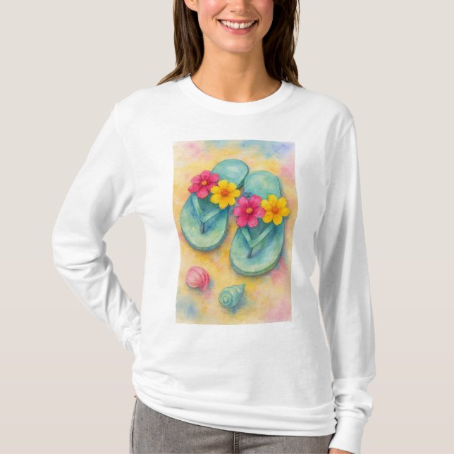 Camiseta manga larga ojotas en la playa  (Anverso)