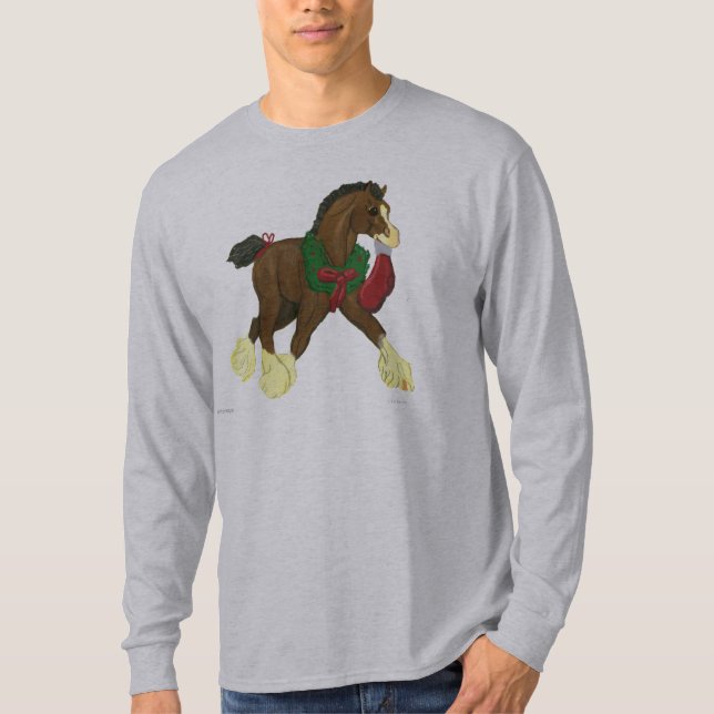 Camiseta Manga larga T del potro del caballo de Clydesdale (Anverso)