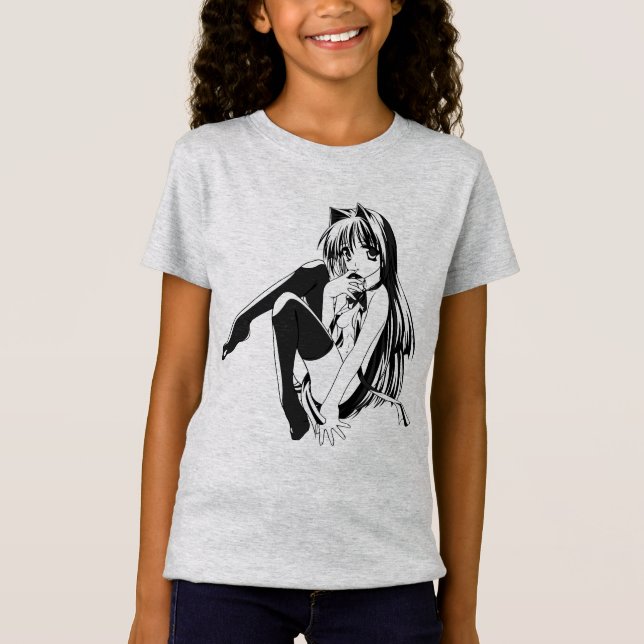 Camiseta Manga, Neko Catgirl Furry Kawaii Loli (Anverso)