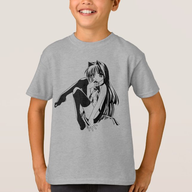 Camiseta Manga, Neko Catgirl Furry Kawaii Loli (Anverso)