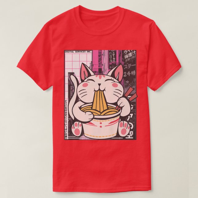 Camiseta Manga Neko Ramen Cat Lover  (Diseño del anverso)