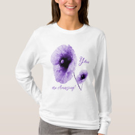 Camiseta Mangas largas de las mujeres violetas con flores