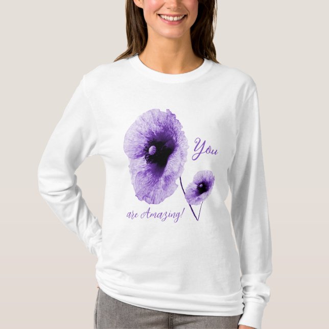 Camiseta Mangas largas de las mujeres violetas con flores (Anverso)