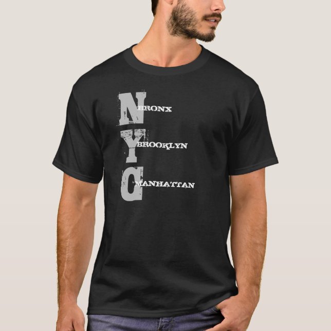 Camiseta Manhattan Bronx Brooklyn Nyc Text Black Template (Anverso)