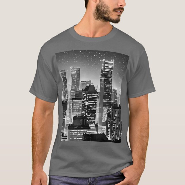 Camiseta Manhattan Under the Stars in Black and White (Anverso)