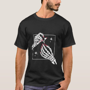 Camiseta Manicura de Manos Esqueleto Uñas Rojas Esmalte Gót