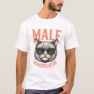 Camiseta Manipulador Masculino Gafas de Sol Divertido Gato