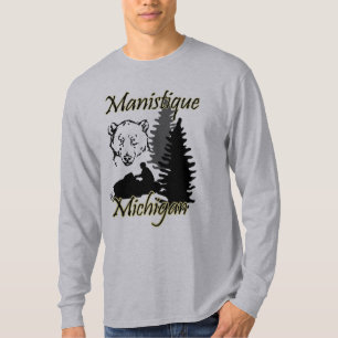 Camiseta Manistique Michigan Snowmobile Bear Gray