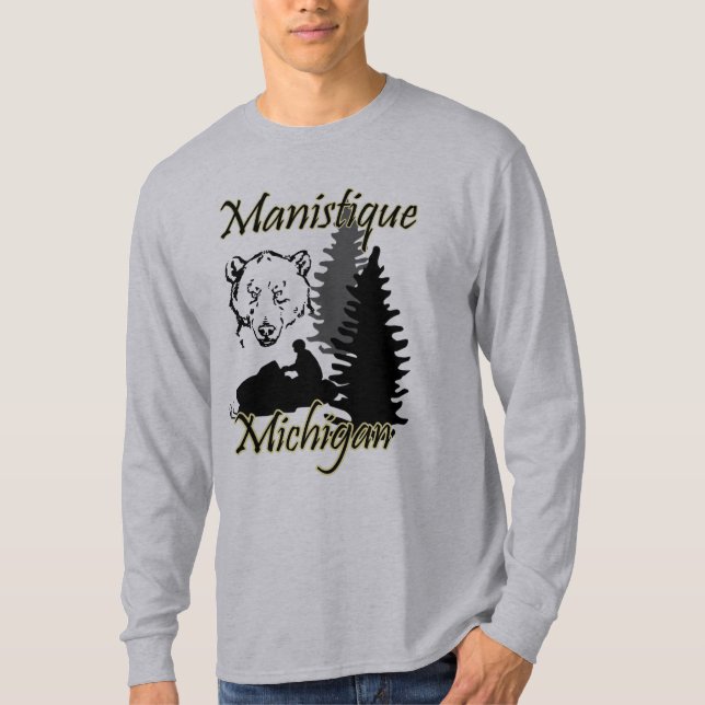 Camiseta Manistique Michigan Snowmobile Bear Gray (Anverso)