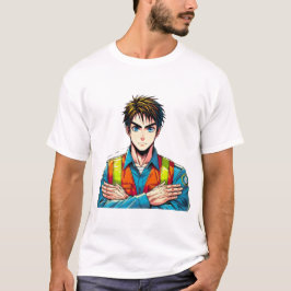 Camiseta Männer Basic T-Shirt mit Manga-Sicherheitsfachmann