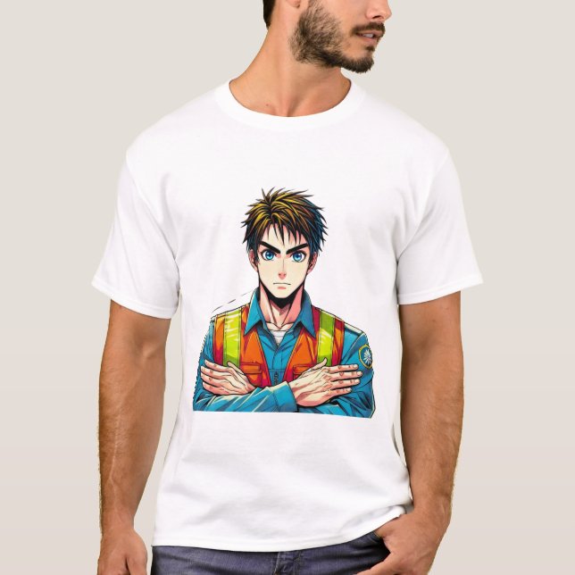 Camiseta Männer Basic T-Shirt mit Manga-Sicherheitsfachmann (Anverso)