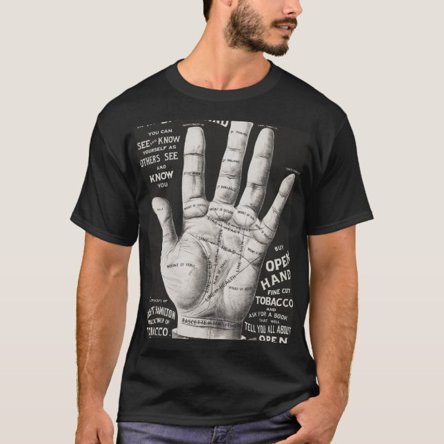 Camiseta Mano abierta, lectura de palma (Anverso)