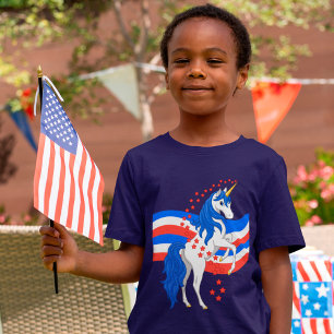 Camiseta Mano azul rojo estadounidense unicornio