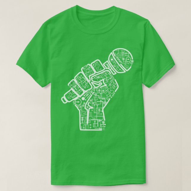 Camiseta Mano Con Ilustracion De Electricidad De Micrófono (Diseño del anverso)