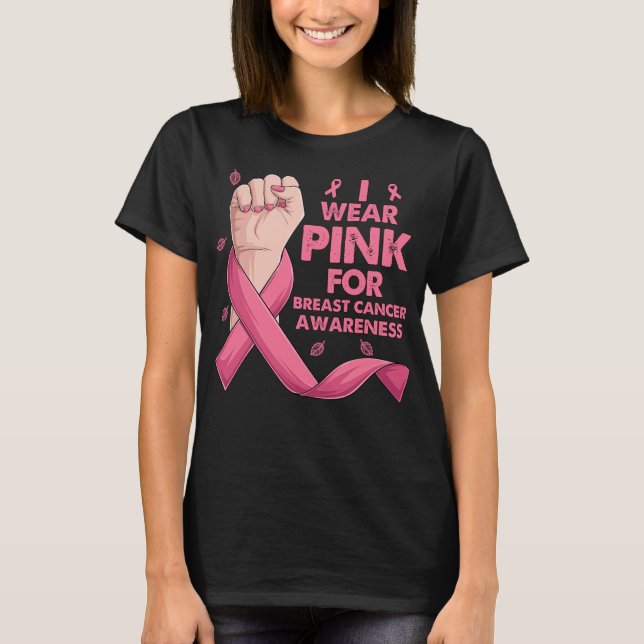 Camiseta Mano De Boxeo Que Uso Rosa Para El Cáncer De Mama (Anverso)
