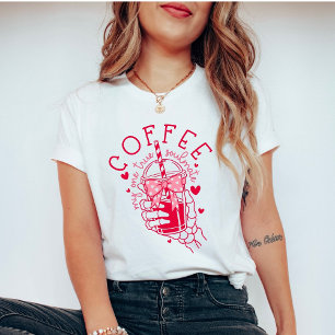 Camiseta Mano de Esqueleto Café Alalma Corazones Rojos Rosa