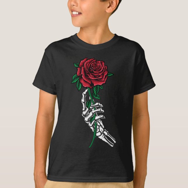 Camiseta Mano De Esqueleto Con Un Bolsillo De Rosa Roja Hal (Anverso)