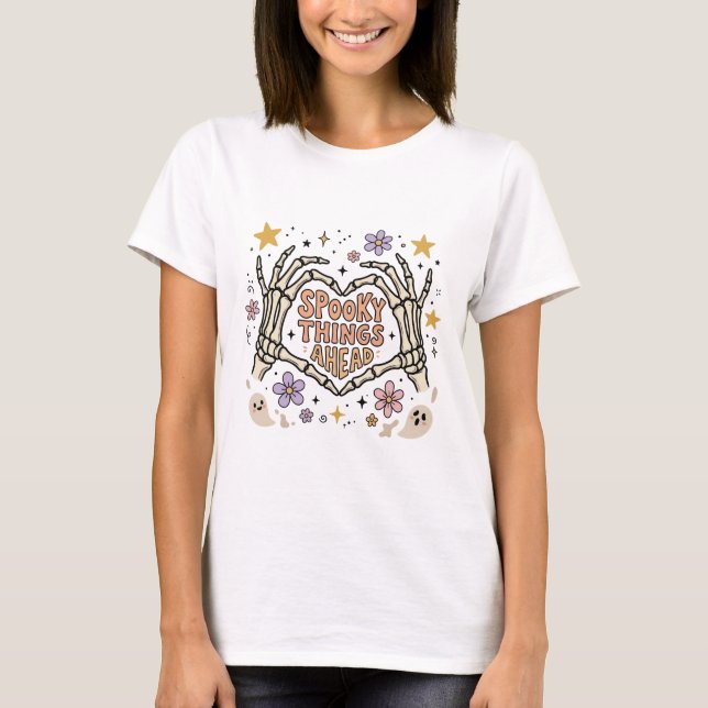 Camiseta Mano de esqueleto de Halloween boho (Anverso)