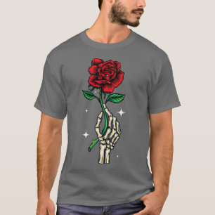 Camiseta Mano de esqueleto de Halloween sosteniendo una ros