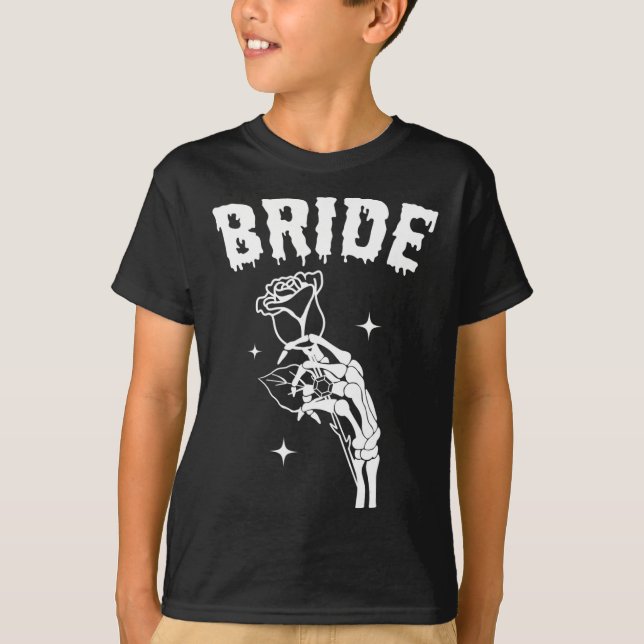 Camiseta Mano de Esqueleto de Novia Boda de Halloween Parej (Anverso)