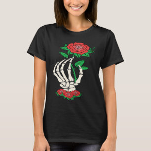 Camiseta Mano de esqueleto Flor de rosa roja Día de San Val