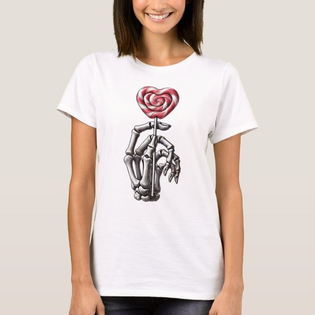Camiseta Mano de esqueleto sosteniendo el corazón Lollipop (Anverso)