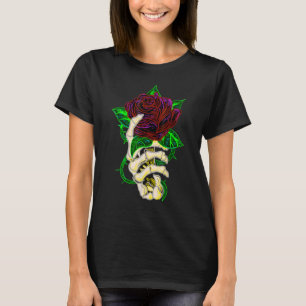 Camiseta Mano de esqueleto sosteniendo el tatuaje de la ros