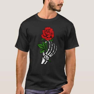 Camiseta Mano de esqueleto sosteniendo el tatuaje de la ros