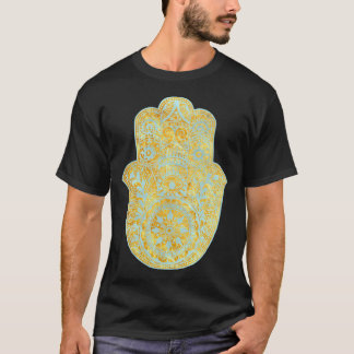 Camiseta Mano De Hamsa Azul Luminoso Y Oro