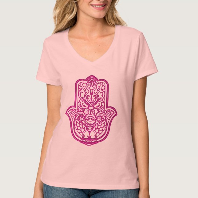 Camiseta Mano de Henna de Hamsa (rosa) 2 (Anverso)
