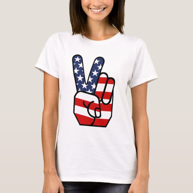 Camiseta Mano de la paz de la bandera americana (Anverso)