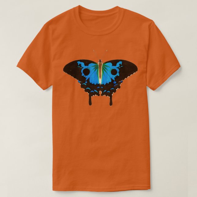 Camiseta Mano de mariposa negra y azul (Diseño del anverso)