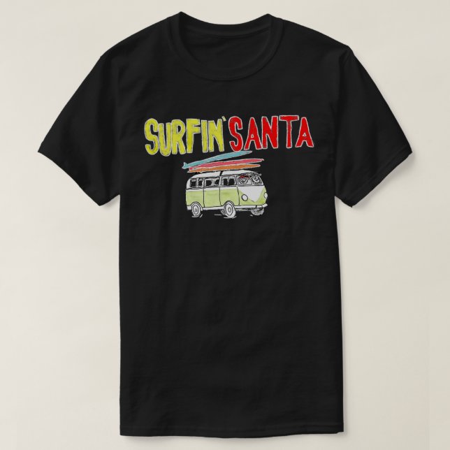 Camiseta Mano de Navidades Surfin Santa Surf Rock (Diseño del anverso)