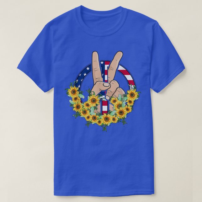 Camiseta Mano De Paz En Paz Bandera Sunflower Estadounidens (Diseño del anverso)