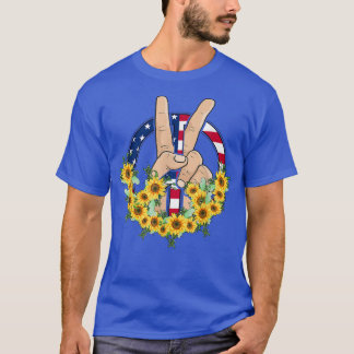Camiseta Mano De Paz En Paz Bandera Sunflower Estadounidens