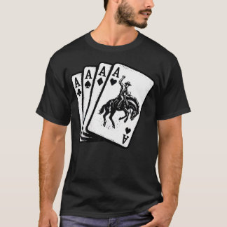 Camiseta Mano de Póquer 4 Ases Vaquero Montando Potro Rodeo