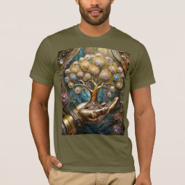 Camiseta Mano De Robot Dorado Con Árbol De Oro De Vida