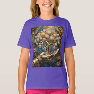 Camiseta Mano De Robot Dorado Con Árbol De Oro De Vida