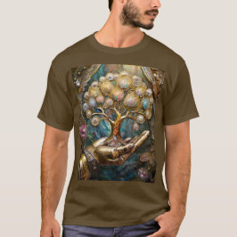 Camiseta Mano De Robot Dorado Con Árbol De Oro De Vida