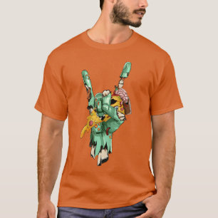 Camiseta Mano de roca zombie sosteniendo pizza zombie Hallo