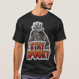 Camiseta mano de zombie de Halloween telarañas y Quédate Es