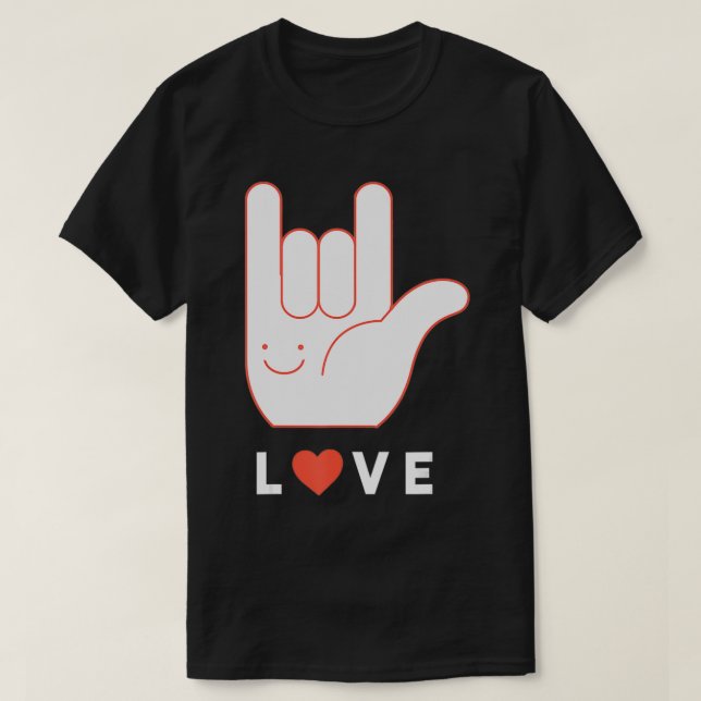 Camiseta Mano del lenguaje Rótulo para el AMOR, con sonrisa (Diseño del anverso)