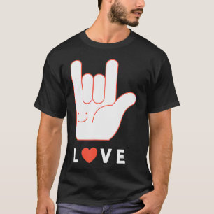 Camiseta Mano del lenguaje Rótulo para el AMOR, con sonrisa