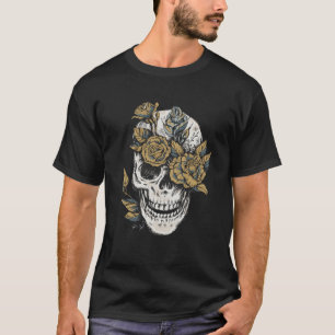 Camiseta Mano Del Rosa De Calaveras Y Flores