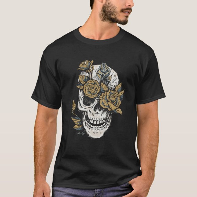Camiseta Mano Del Rosa De Calaveras Y Flores (Anverso)