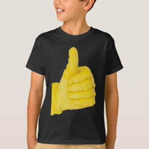 Camiseta Mano en guante de látex amarillo