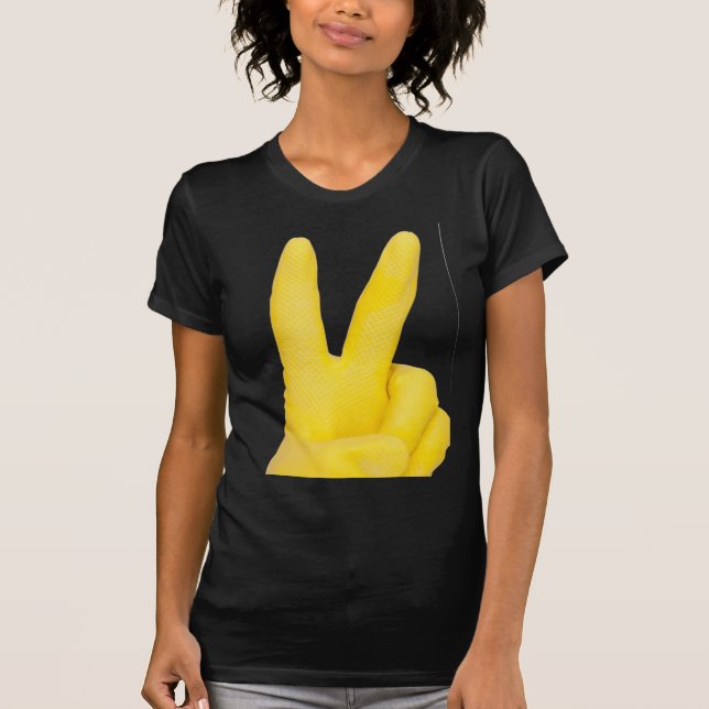 Camiseta Mano en guante de látex amarillo (Anverso)