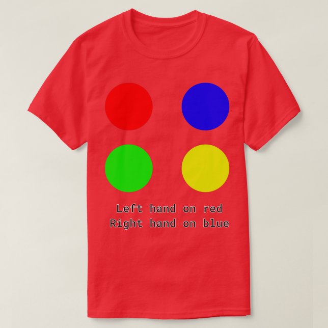 Camiseta Mano izquierda en rojo Derecha en azul Diseño de T (Diseño del anverso)