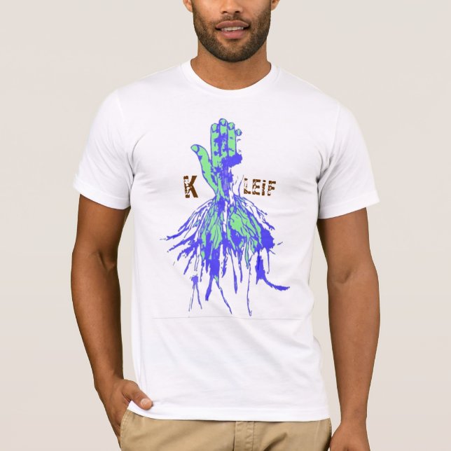 Camiseta Mano K Leif de la raíz del verde azul (Anverso)